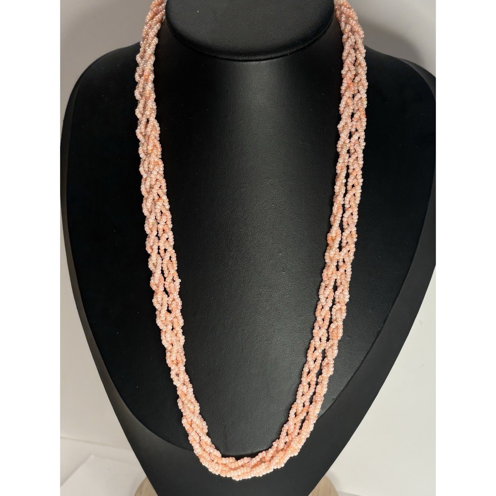Vintage Peach Pink Acrylic Seed Bead Rope Necklace 42" Twisted Opera Length